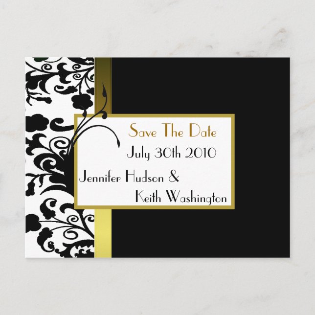 Tarjeta postal formal Save the Date en blanco y ne (Anverso)