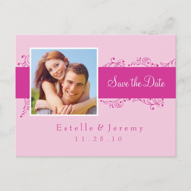 Tarjeta Postal Foto 03 Rosa para Guardar la Fecha (Anverso)