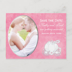 Tarjeta postal fotográfica del carruaje rosa y pla