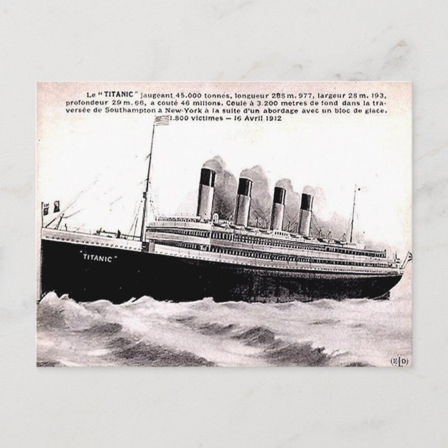 Tarjeta postal francesa antigua - El "Titanic" (Anverso)