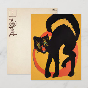 Tarjeta Postal Gato Negro Retro Halloween