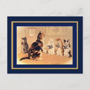 Tarjeta Postal Gatos Antiguos En La Escuela