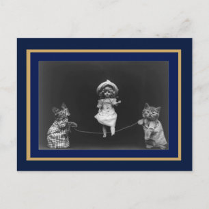 Tarjeta Postal Gatos Antiguos Y Muñeca Saltando