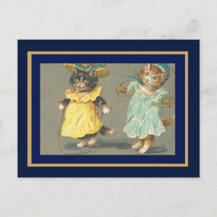 Tarjeta Postal Gatos Saltarines Vintage