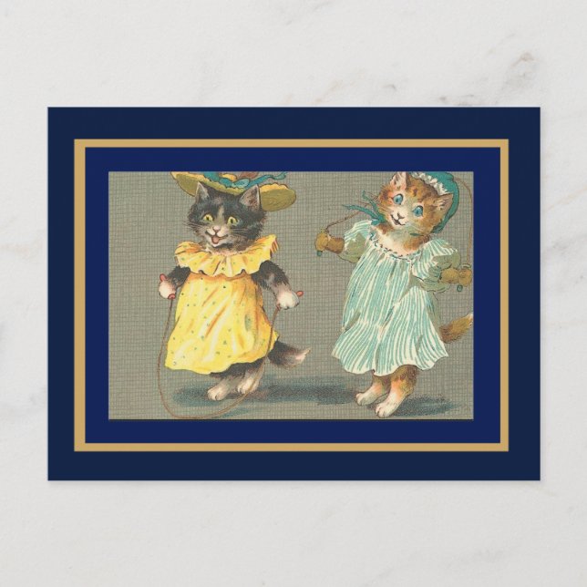 Tarjeta Postal Gatos Saltarines Vintage (Anverso)