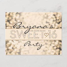 Tarjeta postal glamurosa de luces brillantes dorad