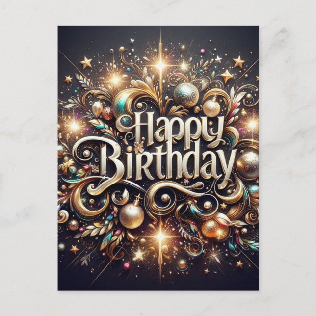 Tarjeta postal Glittere Elegante para cumpleaños n (Anverso)