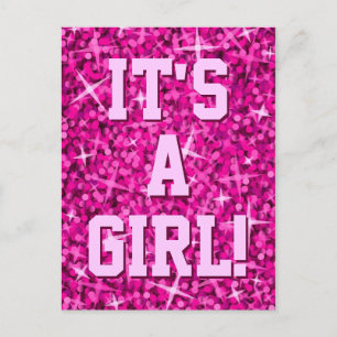 Tarjeta postal Glitz Pink '¡Es una niña!' 'Tu text