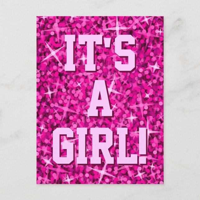 Tarjeta postal Glitz Pink '¡Es una niña!' 'Tu text (Anverso)