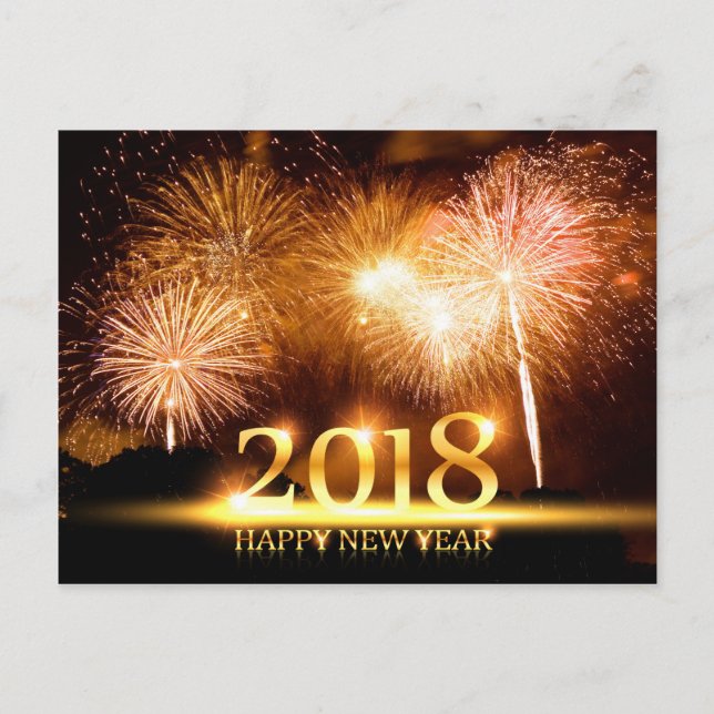 Tarjeta postal Gold 2018 Happy New Year Fireworks (Anverso)
