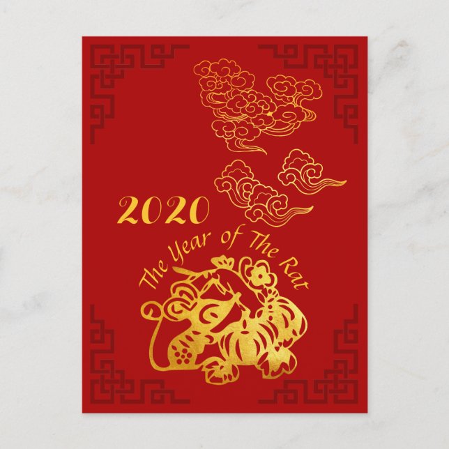 Tarjeta postal Golden Chinese Paper-cut Rat Year 2 (Anverso)