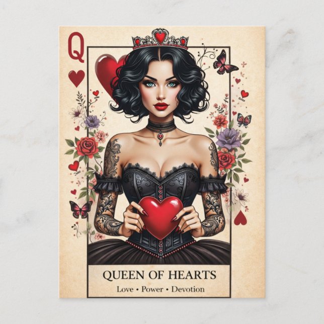 Tarjeta postal gótica de tarot de Reina de Corazon (Anverso)