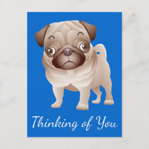 Tarjeta Postal Gráfica de Perro Pug Cachorro Pensa