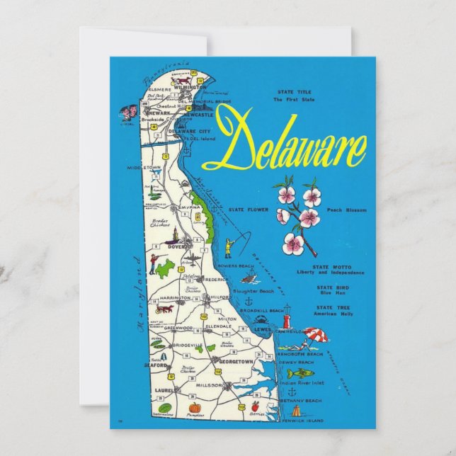 Tarjeta Postal Grande de Delaware Mapa 5x7 (Anverso)