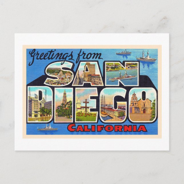 Tarjeta postal grande de San Diego California Vint (Anverso)