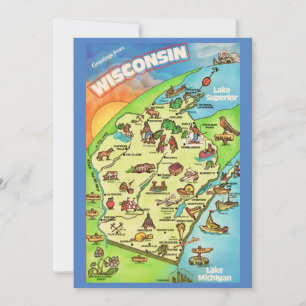 Tarjeta postal grande de Wisconsin 5x7 ilustrada c