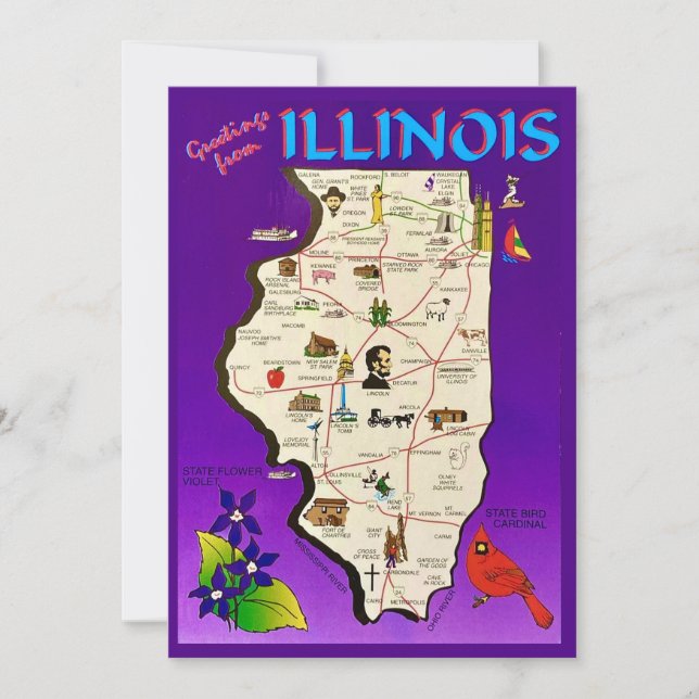 Tarjeta Postal Grande Vintage Illinois Greetings 5 (Anverso)