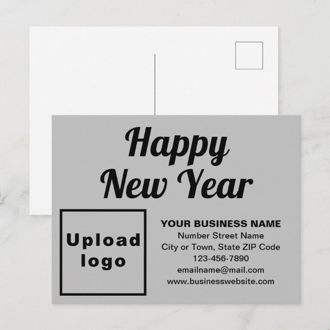 Tarjeta postal gris de año nuevo empresarial (Anverso / Reverso)