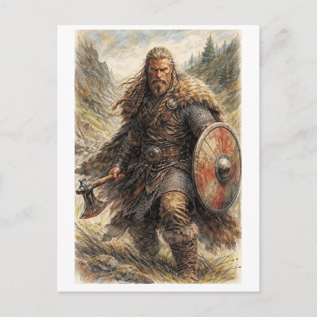 Tarjeta postal. Guerrero vikingo (Anverso)