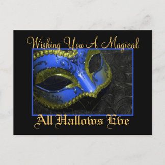 Tarjeta postal Halloween de la máscara azul de mas