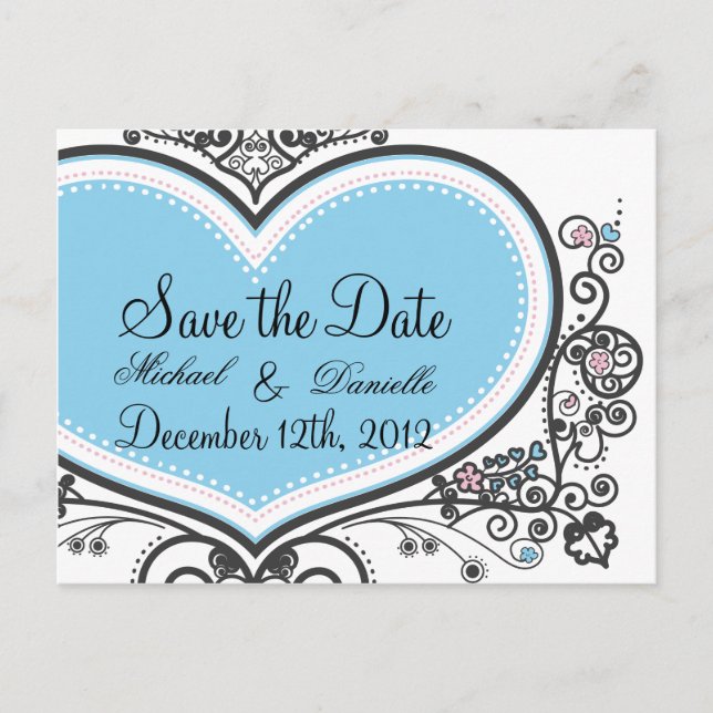 Tarjeta postal Heart Save the Date (Anverso)