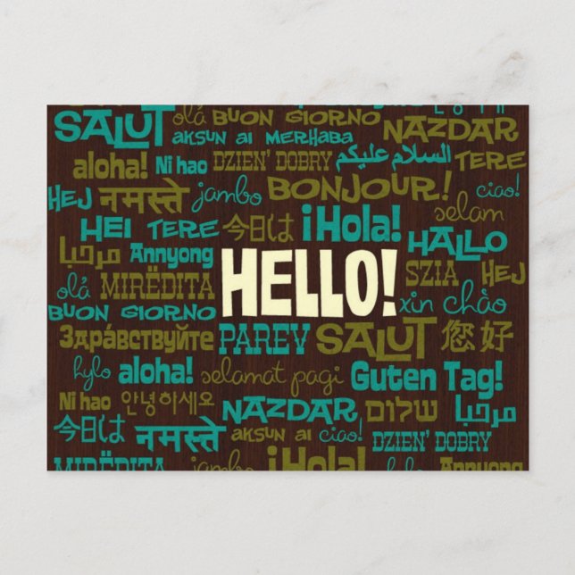 Tarjeta postal Hello (en varios idiomas) (Anverso)