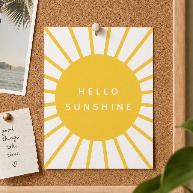 Tarjeta Postal Hello Sunshine | Nota Positiva Esta (Hello Sunshine postcard with bold yellow sunburst artwork for happy mail and cheerful decor.)
