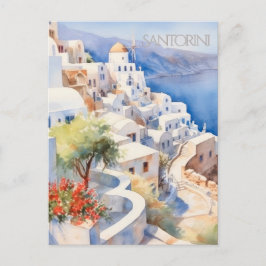 Tarjeta postal Hermosa acuarela de Santorini Greci