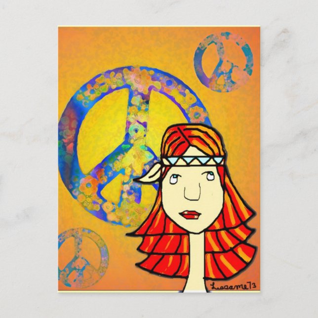 tarjeta postal hippie para amantes de la paz (Anverso)