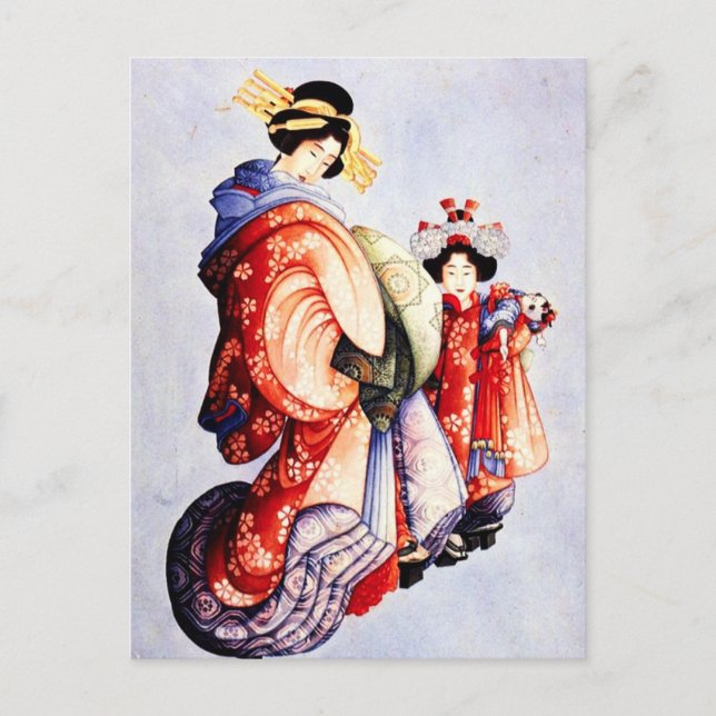 Tarjeta postal Hokusai Oiran y Kamuro (Anverso)