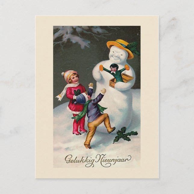 Tarjeta postal holandesa vintage "Gelukkig Nieunja (Anverso)