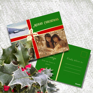 Tarjeta postal Holly and Ivy Red and Green Relieve