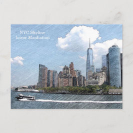 TARJETA POSTAL HORIZONTE DE NUEVA YORK ciudad baja