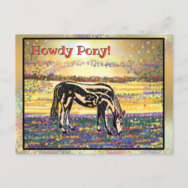 Tarjeta postal "Howdy" de Star Sunset Pony mascota (Anverso)
