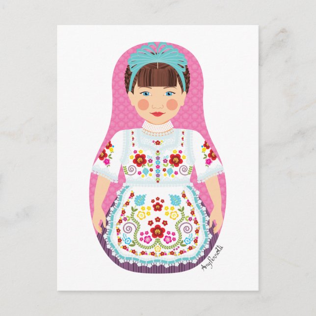 Tarjeta postal húngara de Matryoshka (Anverso)