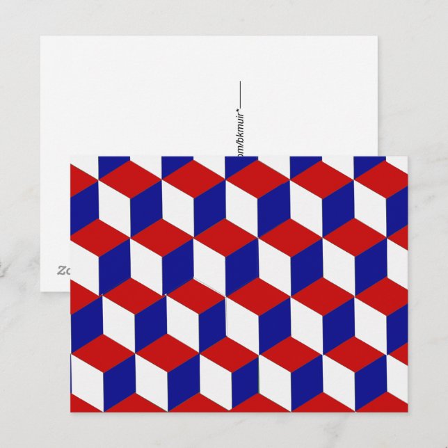 Tarjeta postal - Ilusión de bloque rojo, blanco y  (Anverso / Reverso)
