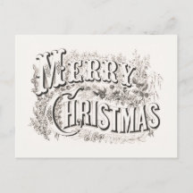 TARJETA POSTAL : ILUSTRACION VINTAGE MERRY NAVIDAD