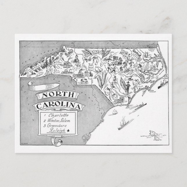 Tarjeta postal ilustrada de Carolina del Norte (Anverso)