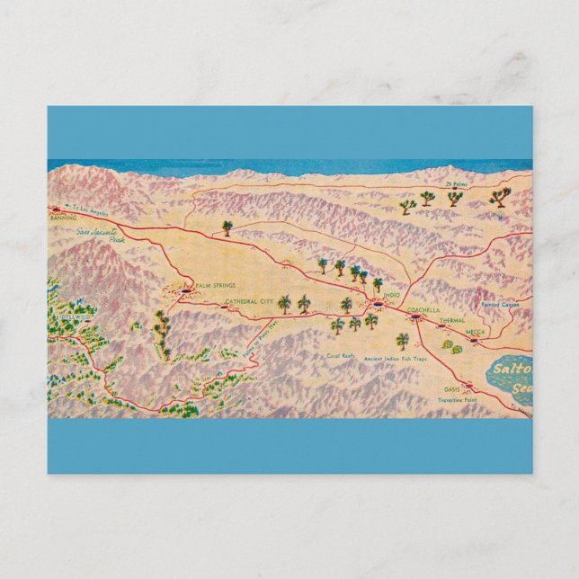Tarjeta postal ilustrada de Coachella California (Anverso)