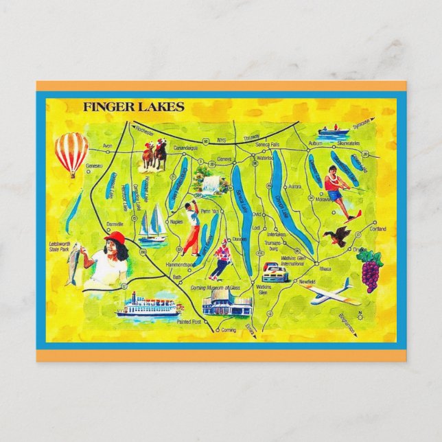 Tarjeta postal ilustrada de New York Finger Lakes (Anverso)