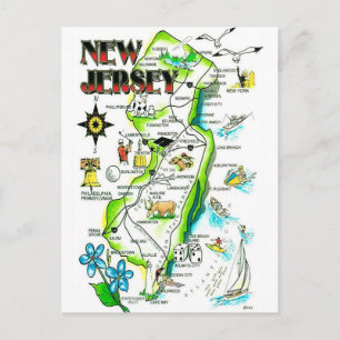 Tarjeta postal ilustrada del estado de Nueva Jerse