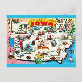 Tarjeta postal ilustrada del mapa de Iowa