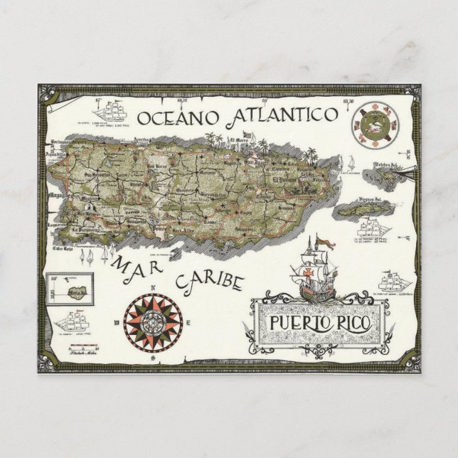 Tarjeta postal ilustrada del mapa español de Puert (Anverso)