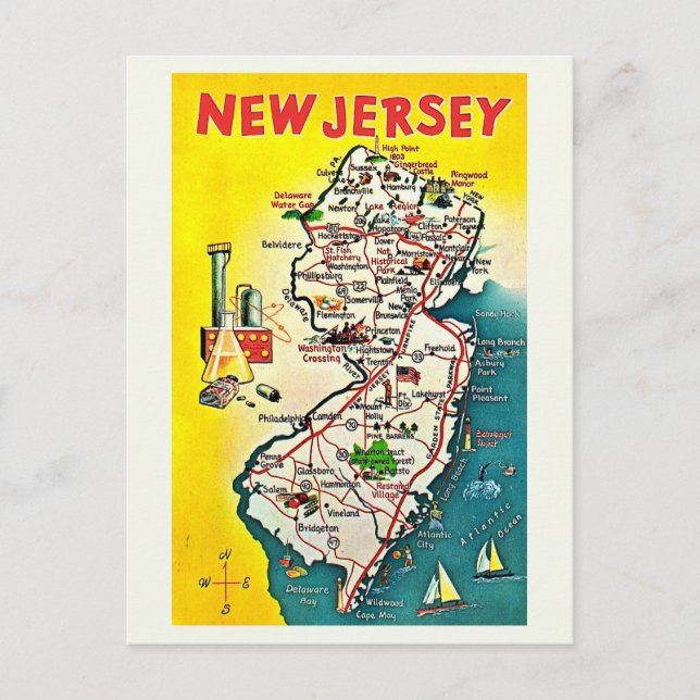 Tarjeta postal ilustrada vintage de Nueva Jersey (Anverso)