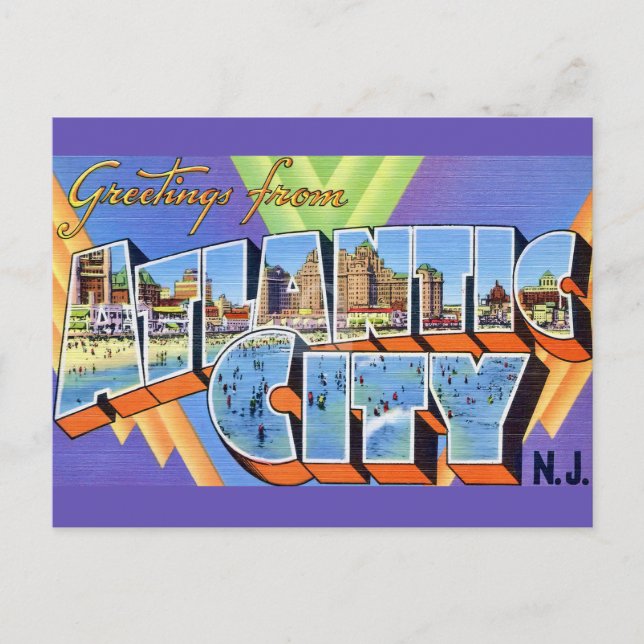 Tarjeta postal impresionante de Atlantic City (Anverso)