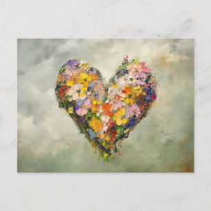 Tarjeta postal impresionista de flores de corazón 