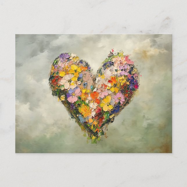 Tarjeta postal impresionista de flores de corazón  (Anverso)