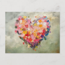 Tarjeta postal impresionista de flores de corazón 