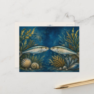 Tarjeta postal inspirada en acuarela de océano - D