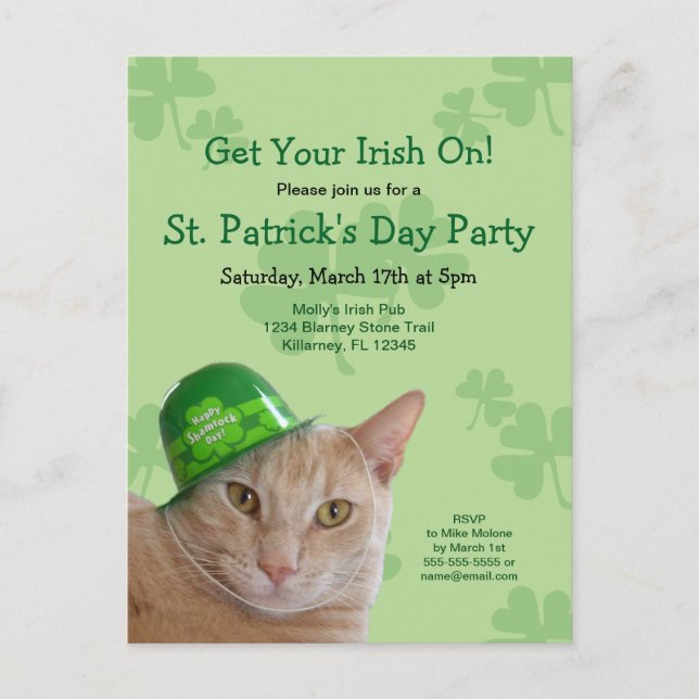 Tarjeta postal invitada al gato irlandés St. Patri (Anverso)